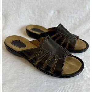 Björndal Brown Leather Open Toe Slip On Casual Sandals Womens Size 9M Turner